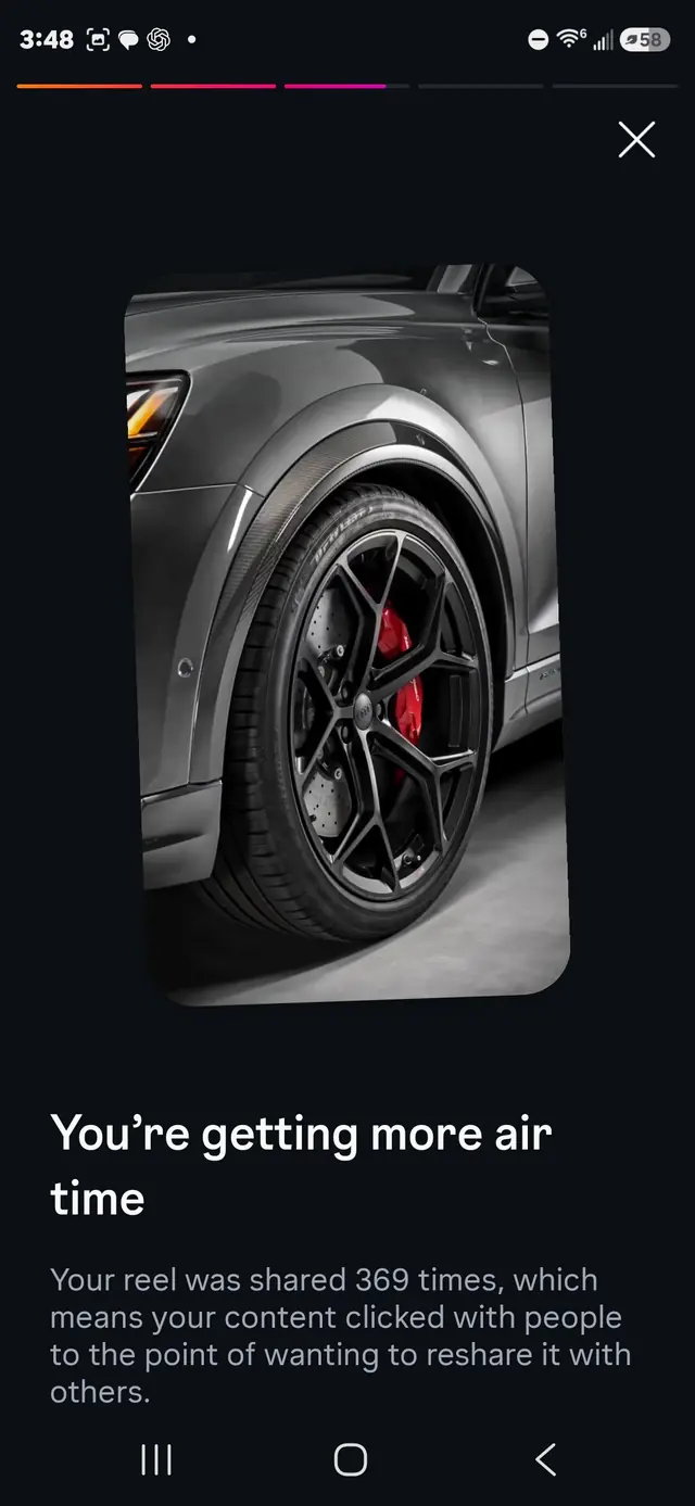 Vertical social video post of a gray SUV wheel